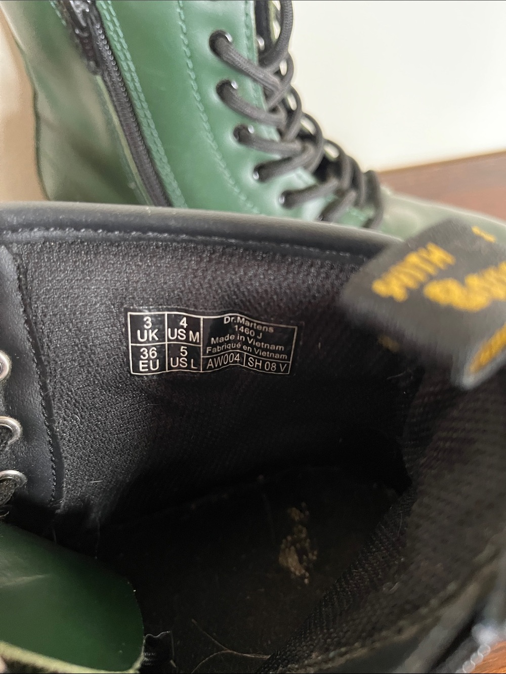 Dr. Martens Green Leather Combat Boots with Black Laces - Picture 3 of 7